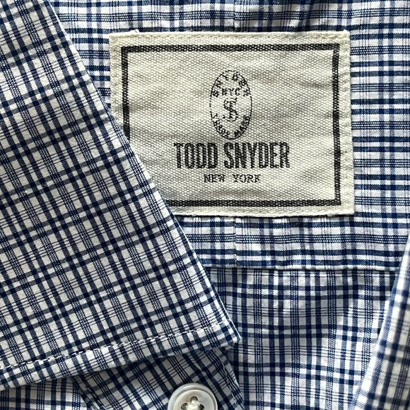Todd Snyder Men's Navy& White Plaid Button Down Shirt long sleeve Sz 17 - 36/37